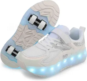 16 LED Light Up Kids Roller Skate Shoes with 4 Detachable Wheels, Sneakers for Boys Girls Birthday Thanksgiving Christmas Day