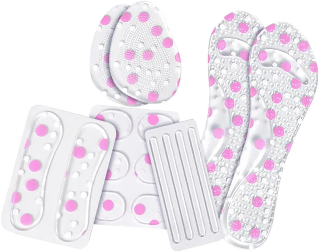 1Set Ladies Skid Shock Absorbing Insoles Kit for Sandals and High Heels Transparent Forefoot Pads Two Color Half Insoles Transparent Heel Stickers Stickers