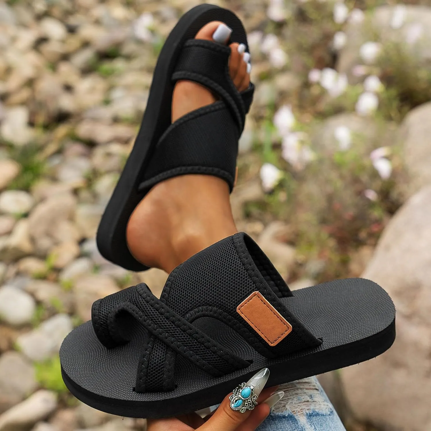 2024 Breathable Mesh Sandals for Women Women's Hollow Mesh Slide Sandals - Comfortable Orthopedic Arch Support Mesh Sandals for Women,Black,US7/EU38