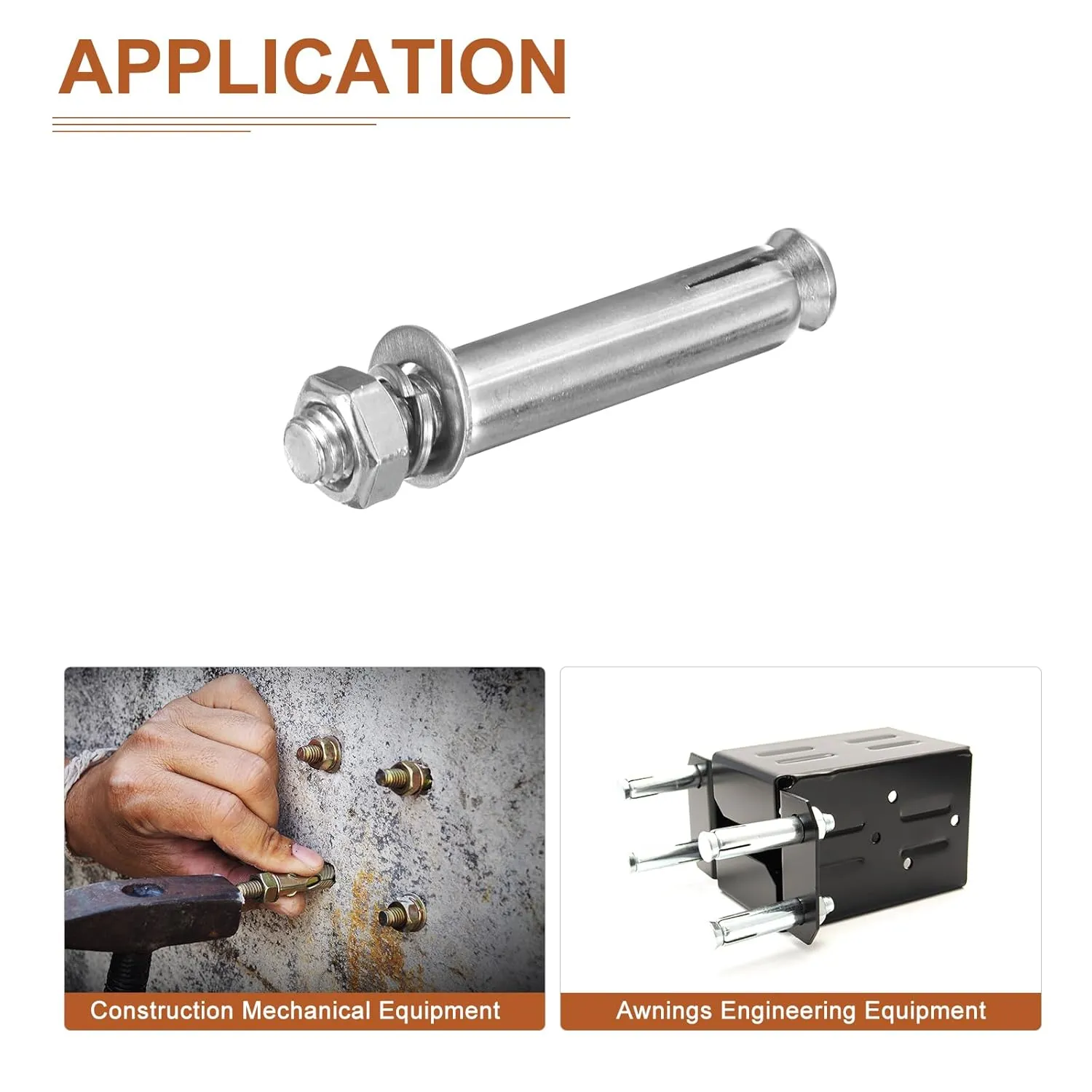 3/8" x 3" Hex Nut Sleeve Anchors - 10Pack - Good for Concrete Dry Brick Block Walls - 304 Stainless Steel - Silver