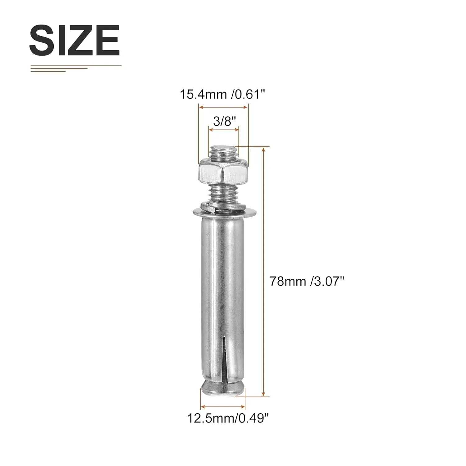 3/8" x 3" Hex Nut Sleeve Anchors - 10Pack - Good for Concrete Dry Brick Block Walls - 304 Stainless Steel - Silver