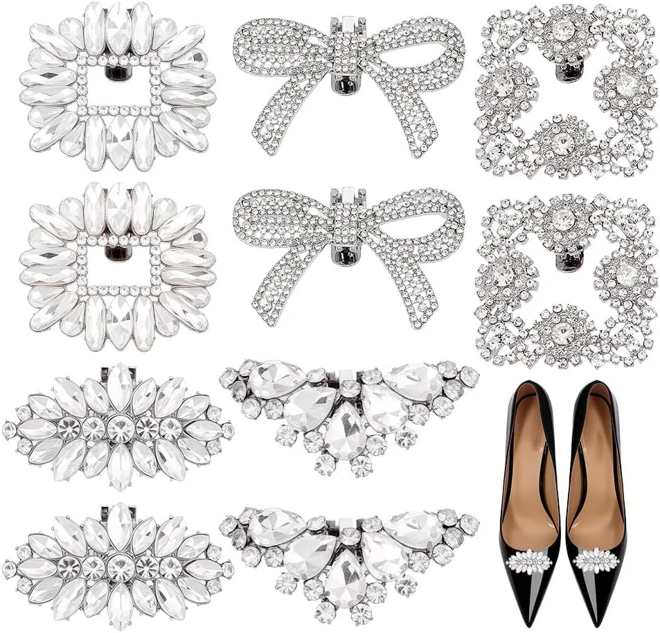 5 Styles 10Pcs Alloy Rhinestone Shoe Clips Elegant Crystal Rectangle Bowknot Shoe Buckle Removable Shoelace Clip for Wedding Party Jewelry Charms Shoe Buckle Decoration Accessories