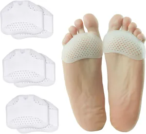 6 Pack Metatarsal Pads Soft Gel Ball of Foot Cushions for Women and Men, Toe Pads Ball of Toe Cushions, Reusable Breathable Sleeve Pain Relief Forefoot Pads (White, One Size fits All)