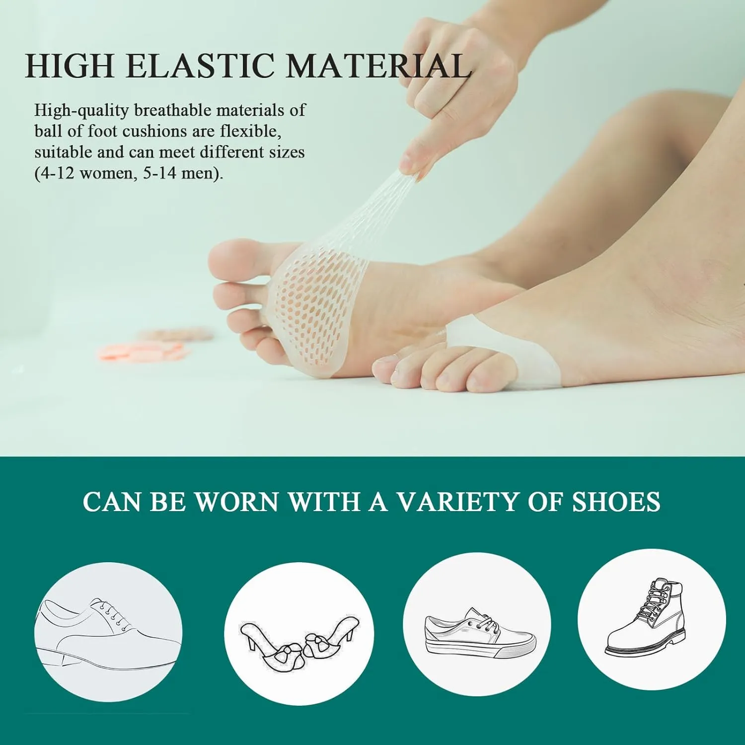 6 Pack Metatarsal Pads Soft Gel Ball of Foot Cushions for Women and Men, Toe Pads Ball of Toe Cushions, Reusable Breathable Sleeve Pain Relief Forefoot Pads (White, One Size fits All)