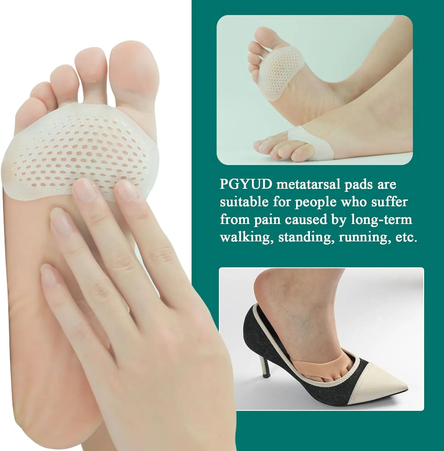 6 Pack Metatarsal Pads Soft Gel Ball of Foot Cushions for Women and Men, Toe Pads Ball of Toe Cushions, Reusable Breathable Sleeve Pain Relief Forefoot Pads (White, One Size fits All)