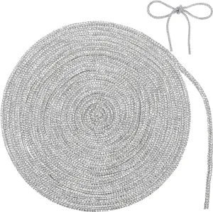9 Yards Rhinestone Glitter Shoelaces Rhinestone Shoe Laces Glitter Cord Crystal Shiny Round Cords Bling Hoodie Drawstring for DIY Sweatpants Sneakers Hoodies Dress Decorations(White,9 Yards)