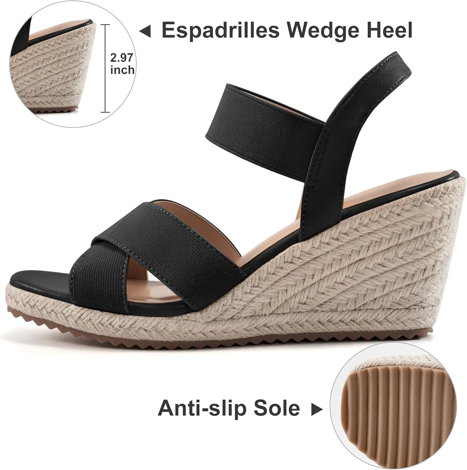 Ablanczoom Espadrilles Wedge Sandals for Women: Dressy Open Toe Ankle Strap Wedges Heels for Womens Comfortable Platform Sandal