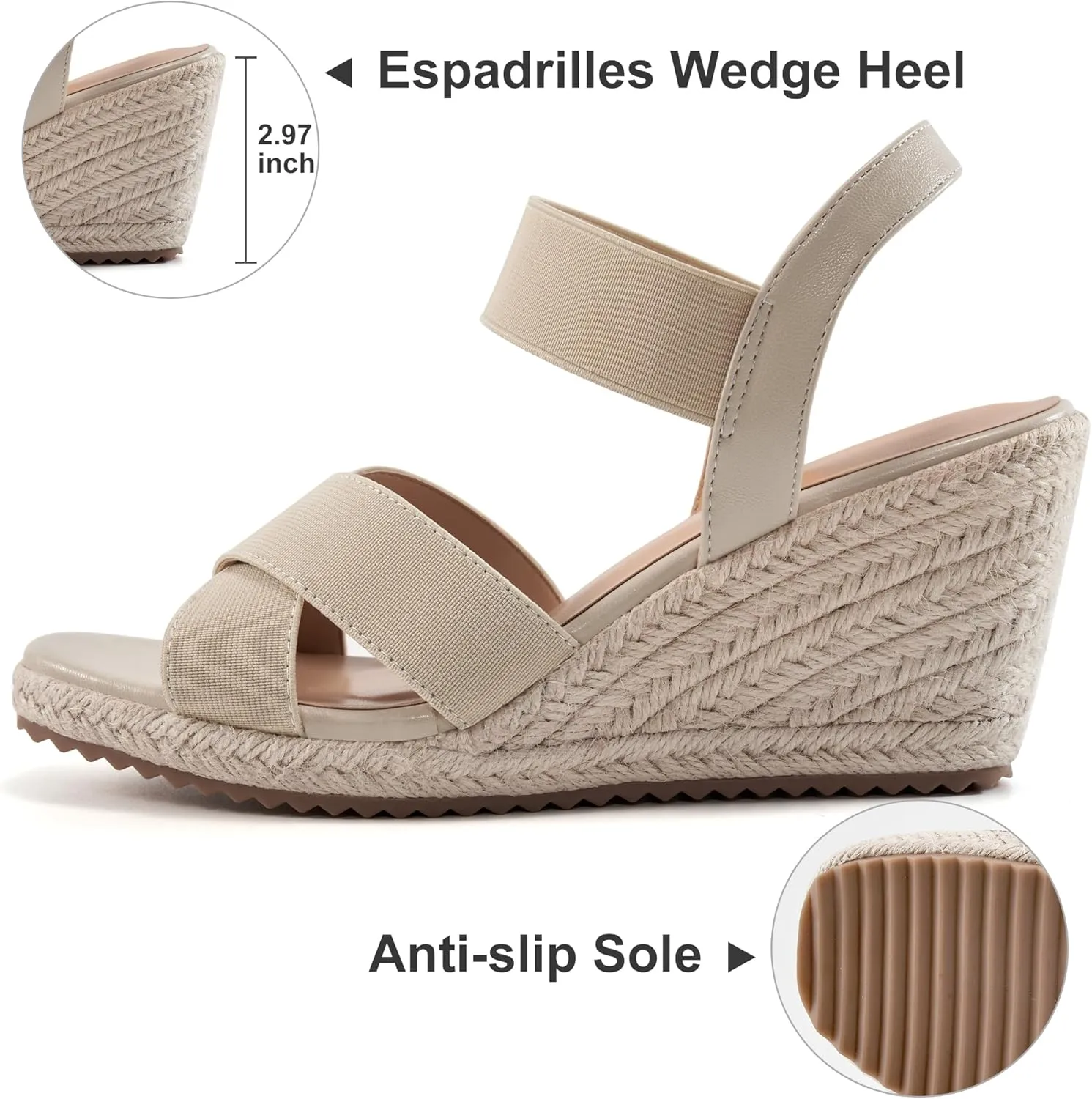 Ablanczoom Espadrilles Wedge Sandals for Women: Dressy Open Toe Ankle Strap Wedges Heels for Womens Comfortable Platform Sandal