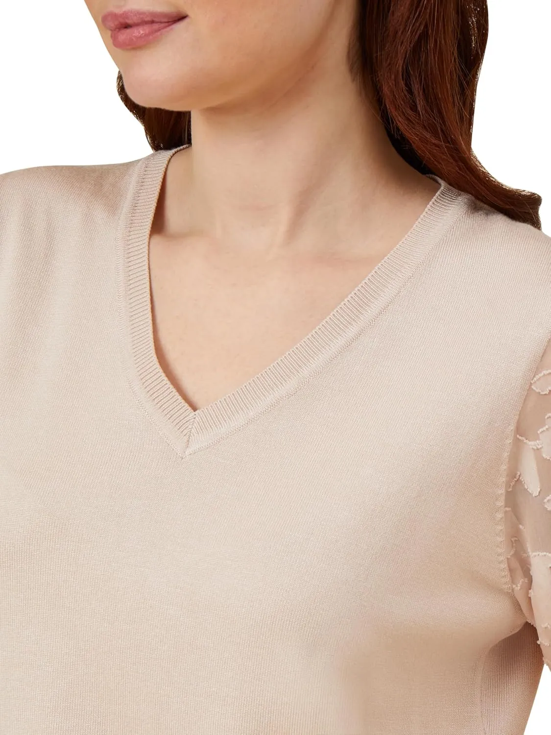 Adrianna Papell Women's 3/4 Floral Burnout Sleeve V-Neck Sweater