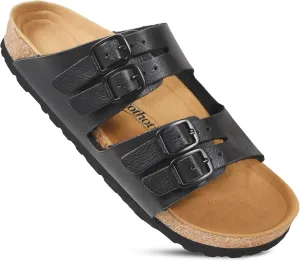 AEROTHOTIC Arch Support Recovery Slides for Women Comfy Memory Foam Cork Footbed Double Straps with Adjustable Buckle Slip on Beach Dressy Outdoor Ladies Sandals