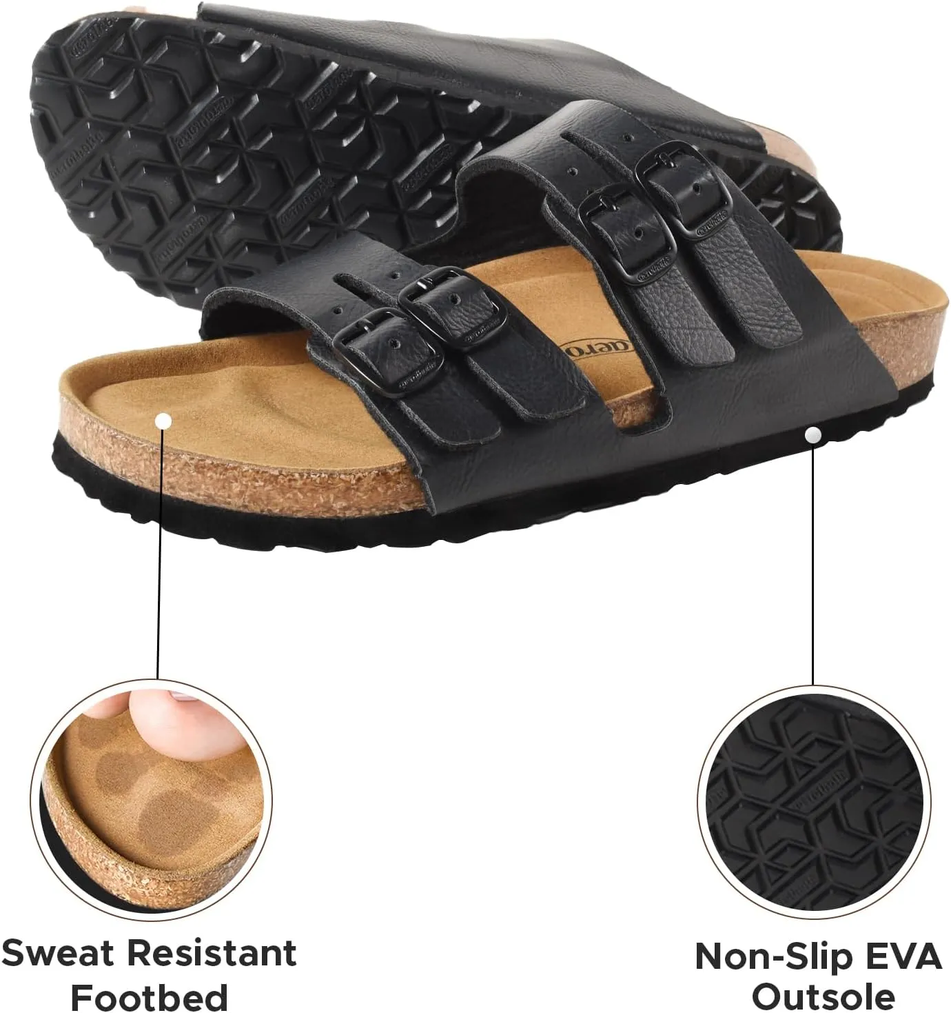 AEROTHOTIC Arch Support Recovery Slides for Women Comfy Memory Foam Cork Footbed Double Straps with Adjustable Buckle Slip on Beach Dressy Outdoor Ladies Sandals