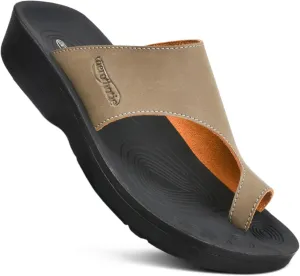 AEROTHOTIC Comfy Arch Support flip flops for women Split Toe Stylish Cushioned Strap with non-slip footbed Walking Dressy Sandals Indoor and Outdoor