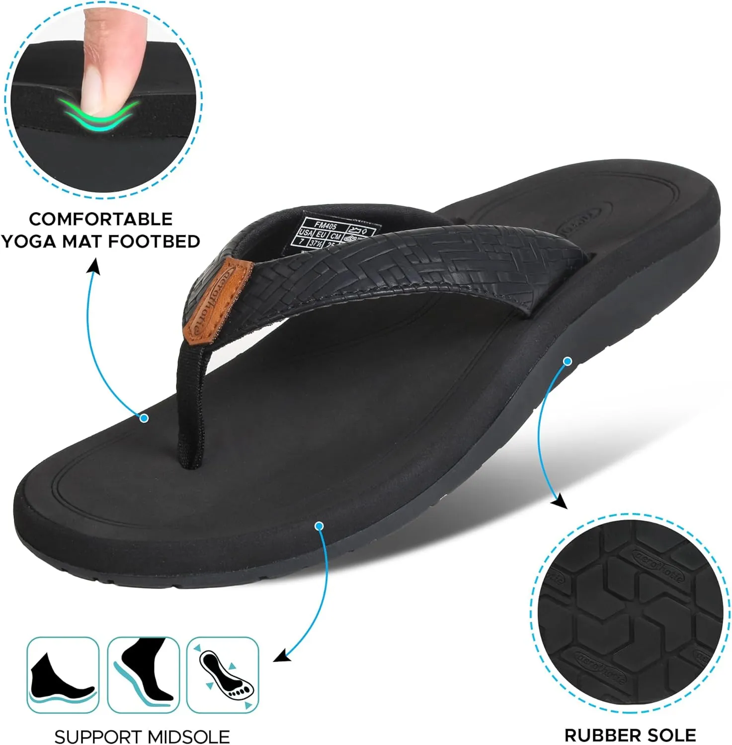 AEROTHOTIC Flip Flops Arch Support Womens – Slip On Recovery Plantar Fasciitis Relief Orthotic Slippers – Lightweight Thong Cushioning Sandals Women – Indoor Outdoor Beach Yoga Mat Footbed Footwear