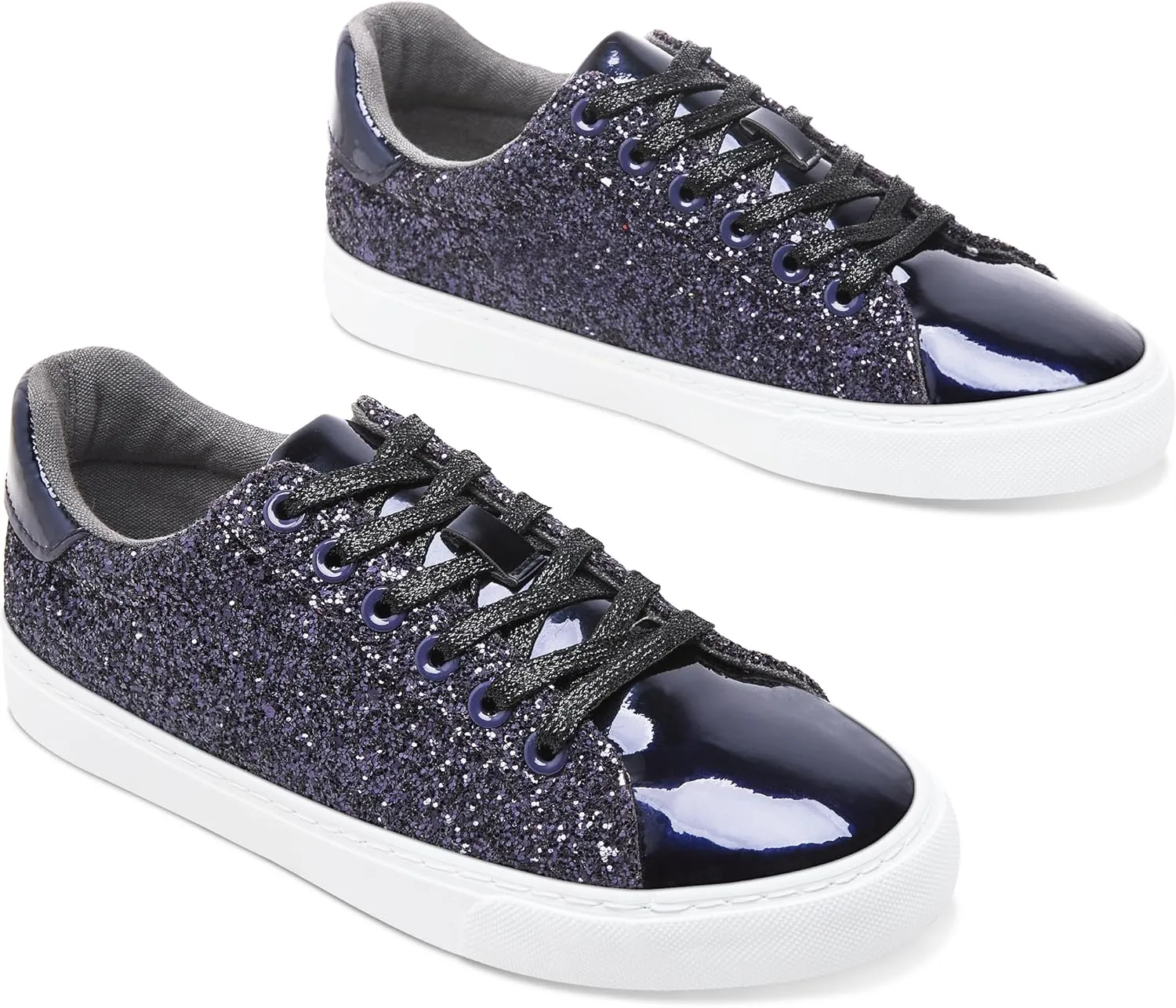 AISFAES Glitter Sneakers Sparkly Low Top Sequins Sneakers Lace Up Tennis Shoes Comfort Bling Shoes Fashion Shiny Walking Shoes