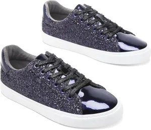 AISFAES Glitter Sneakers Sparkly Low Top Sequins Sneakers Lace Up Tennis Shoes Comfort Bling Shoes Fashion Shiny Walking Shoes