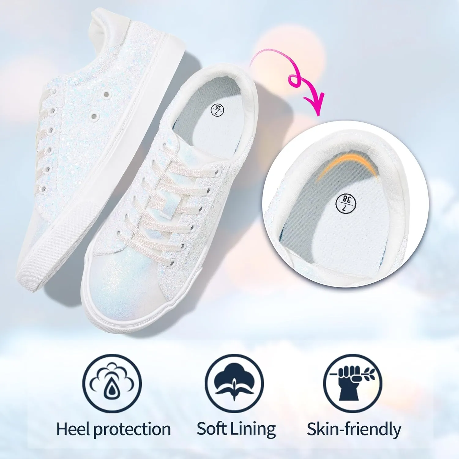 AISFAES Glitter Sneakers Sparkly Low Top Sequins Sneakers Lace Up Tennis Shoes Comfort Bling Shoes Fashion Shiny Walking Shoes