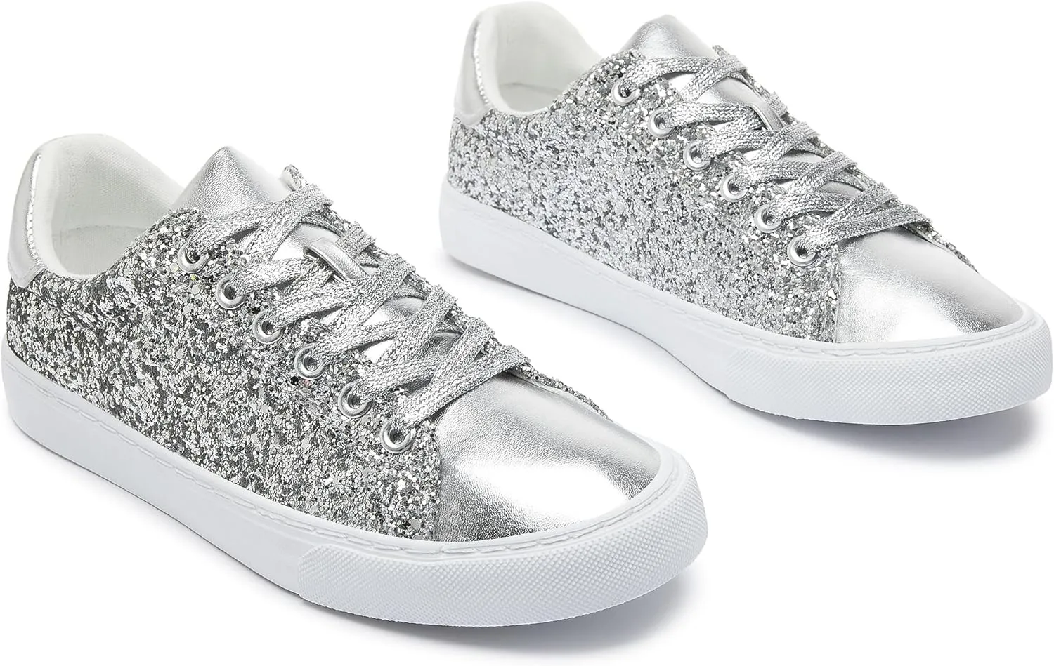 AISFAES Glitter Sneakers Sparkly Low Top Sequins Sneakers Lace Up Tennis Shoes Comfort Bling Shoes Fashion Shiny Walking Shoes