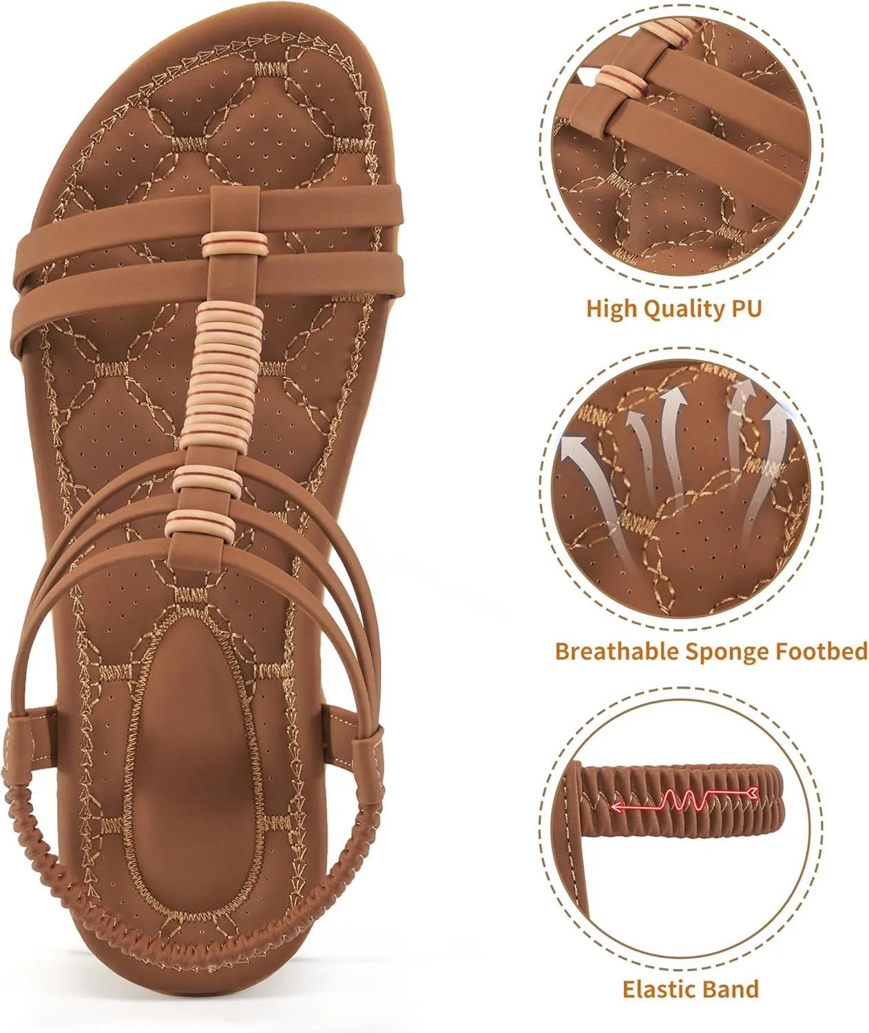 Alicegana Womens Sandals Summer Dressy Gladiator Comfortable Walking Shoes Non Slip Casual Beach Flats