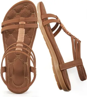 Alicegana Womens Sandals Summer Dressy Gladiator Comfortable Walking Shoes Non Slip Casual Beach Flats