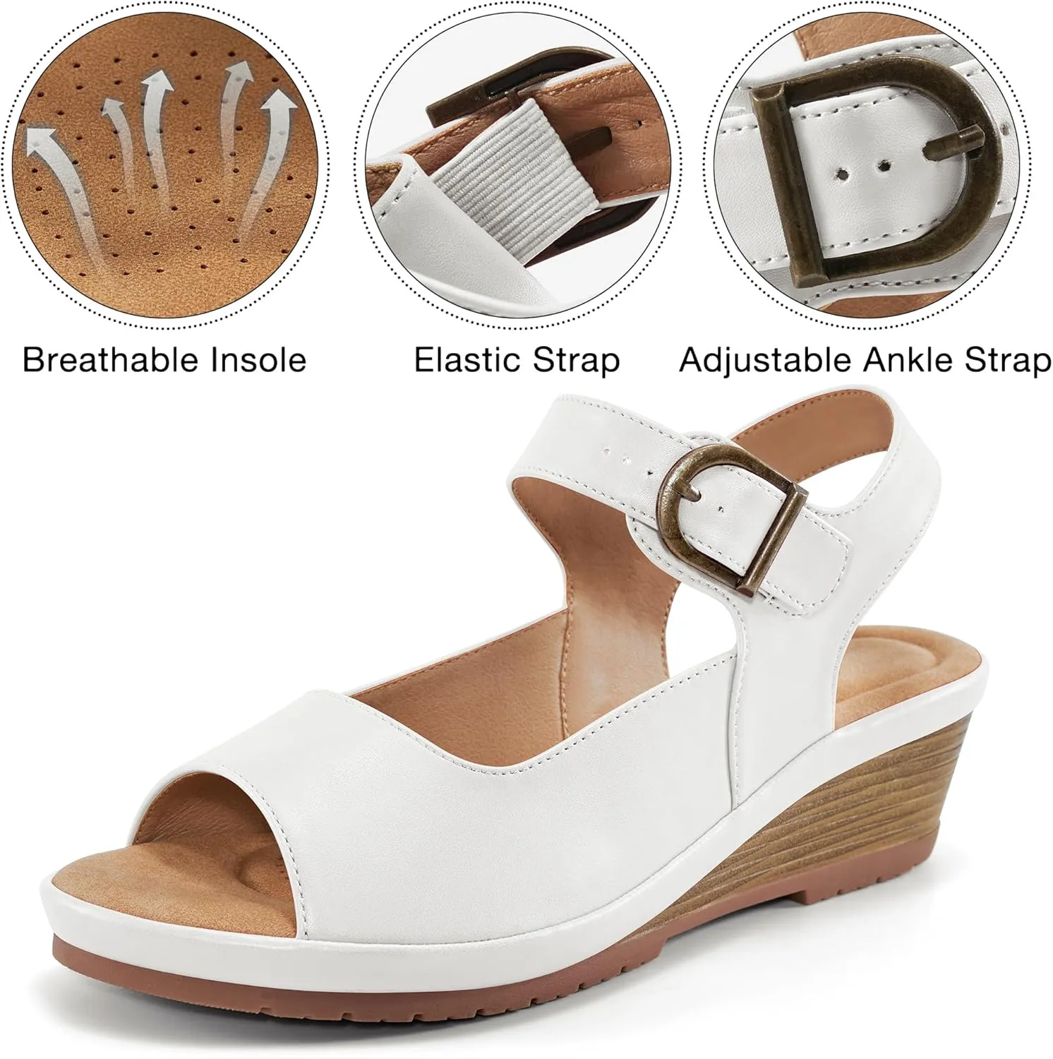 Alicegana Womens Wedge Sandals Comfortable Low Heel Dressy Summer Platform Shoes Ankle Strap Casual Non Slip Wedges