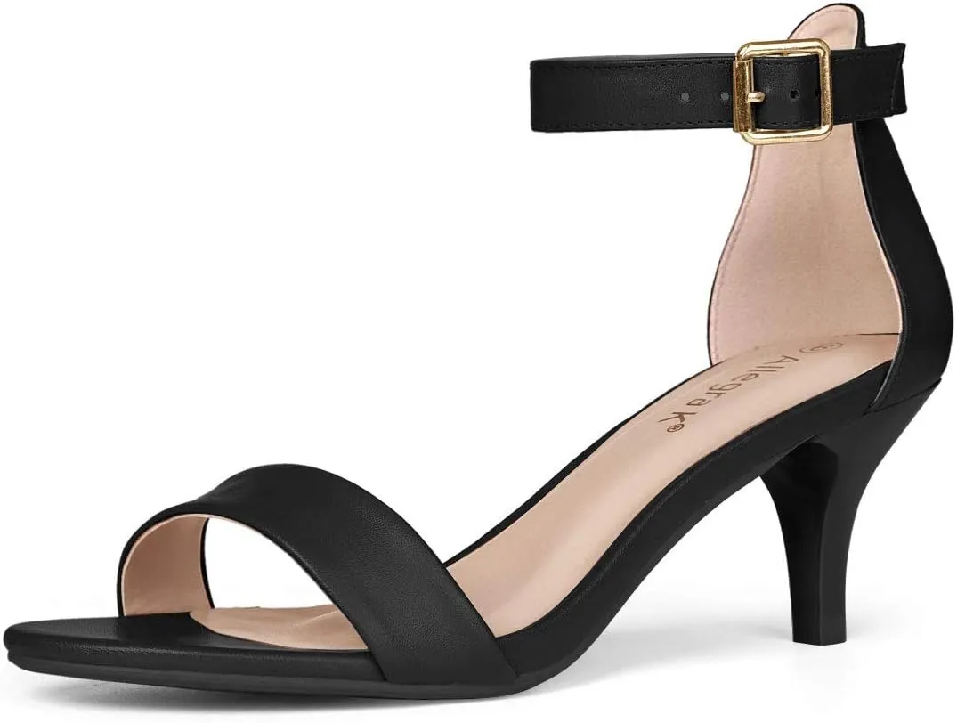 Allegra K Women's Ankle Strap Kitten Heel Sandals