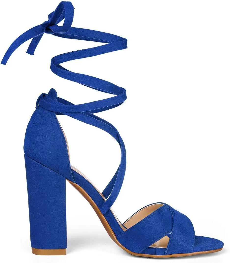 Allegra K Women's Block Heeled Lace Up Sandals
