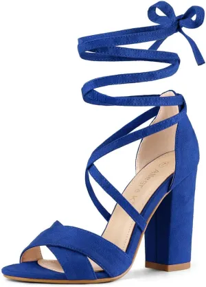 Allegra K Women's Block Heeled Lace Up Sandals