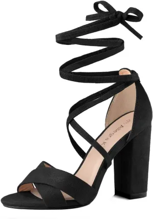 Allegra K Women's Block Heeled Lace Up Sandals