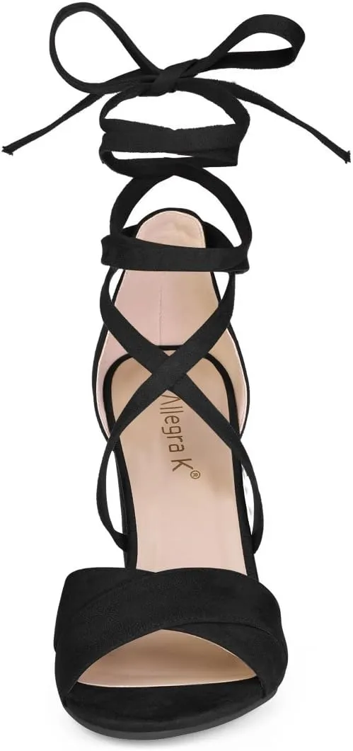 Allegra K Women's Block Heeled Lace Up Sandals