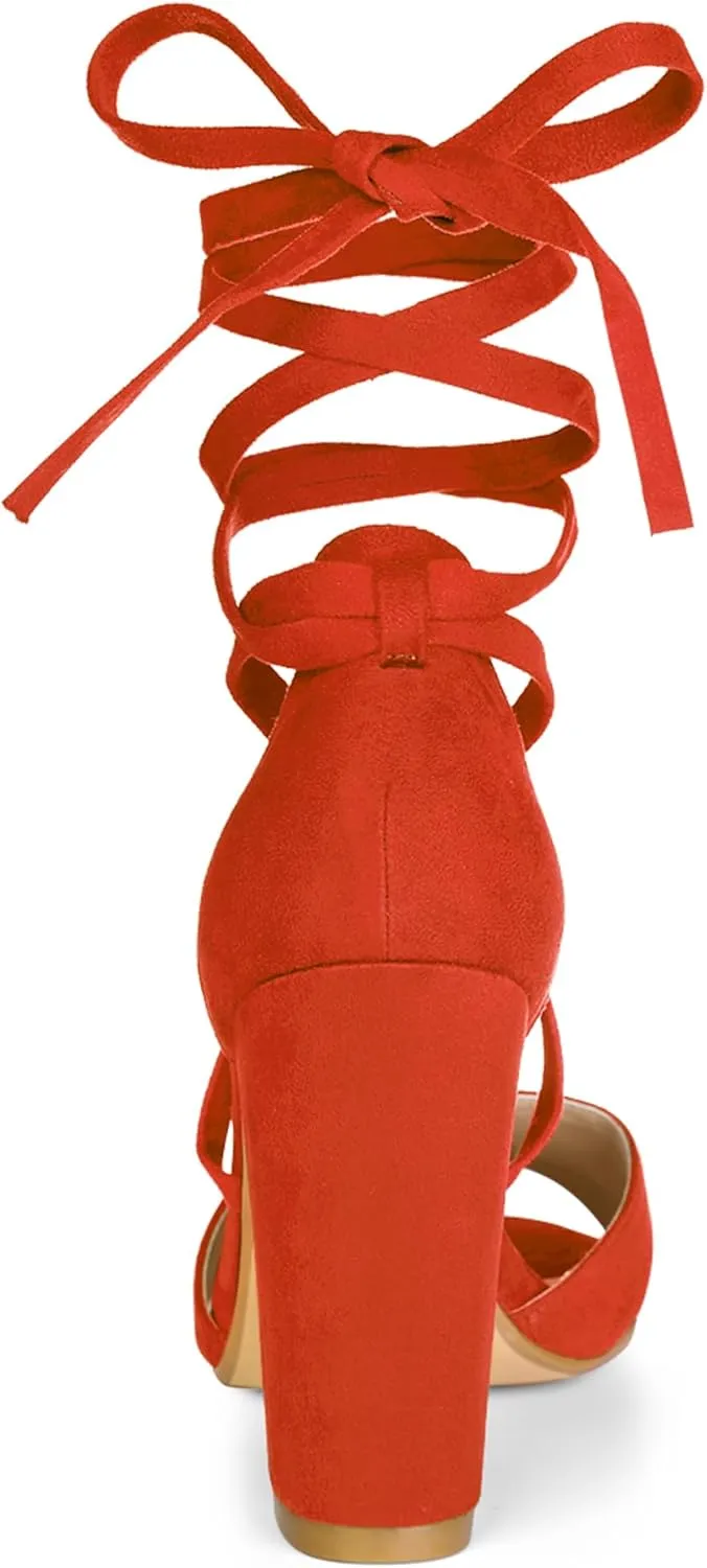 Allegra K Women's Block Heeled Lace Up Sandals