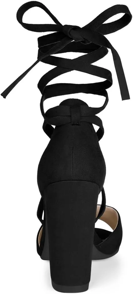 Allegra K Women's Block Heeled Lace Up Sandals