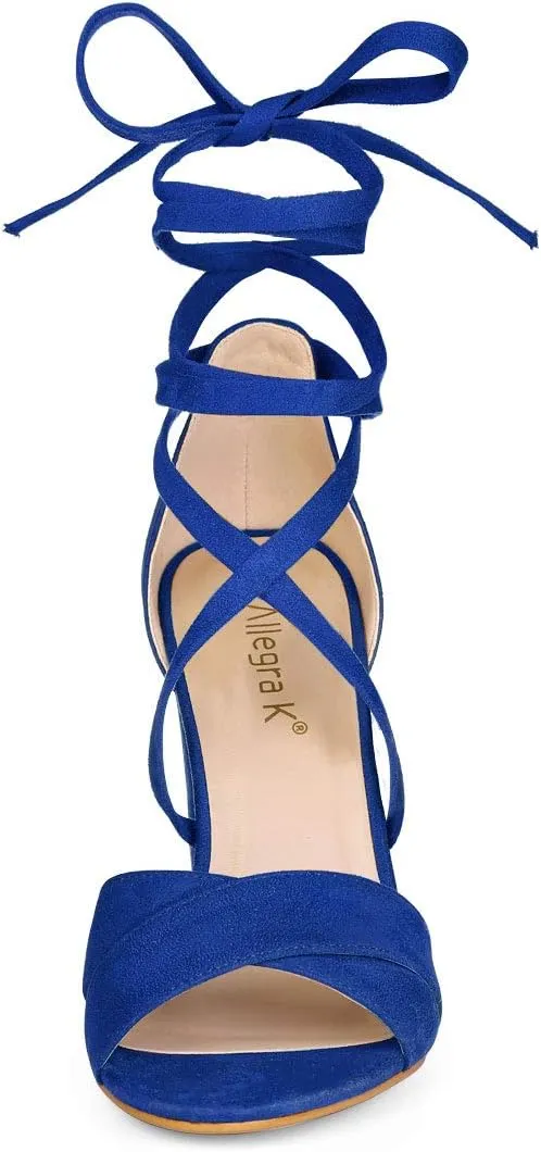 Allegra K Women's Block Heeled Lace Up Sandals