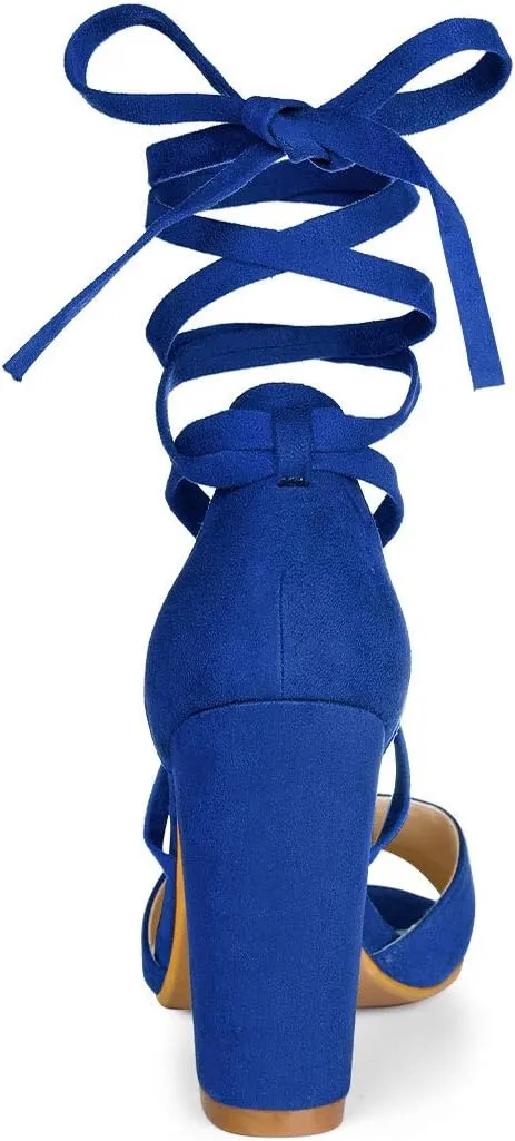 Allegra K Women's Block Heeled Lace Up Sandals