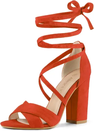 Allegra K Women's Block Heeled Lace Up Sandals