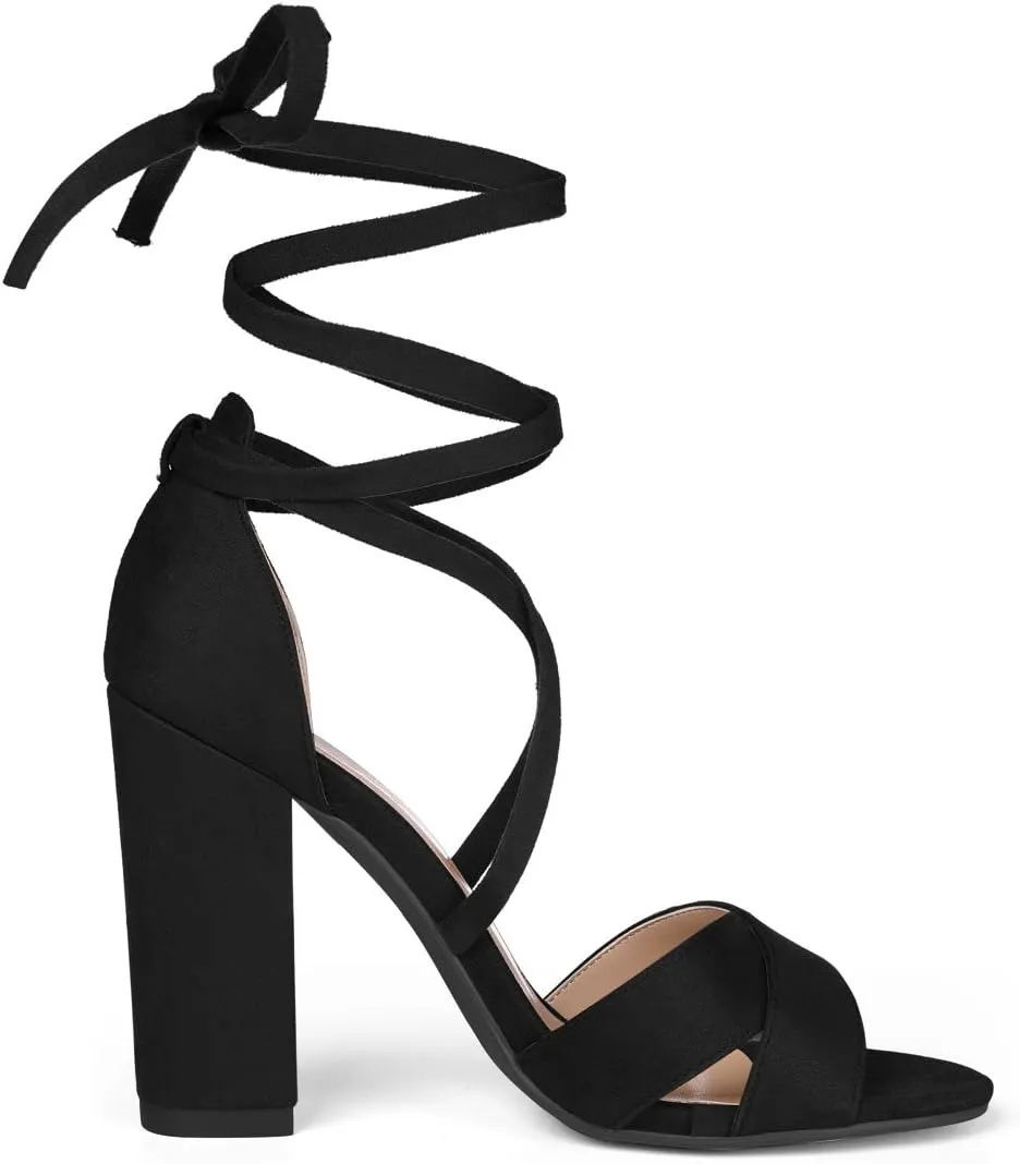 Allegra K Women's Block Heeled Lace Up Sandals