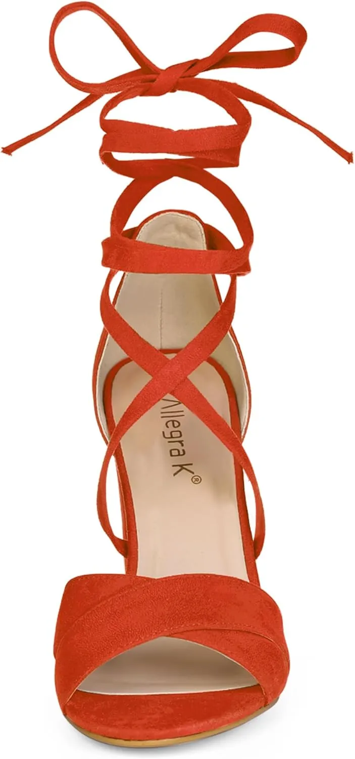 Allegra K Women's Block Heeled Lace Up Sandals