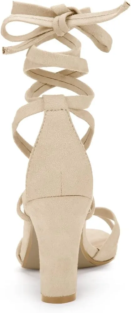 Allegra K Women's Lace Up High Block Heeled Sandals