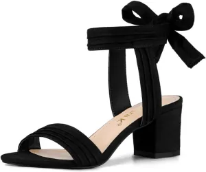 Allegra K Women's Open Toe Ankle Tie Back Block Heels Sandals