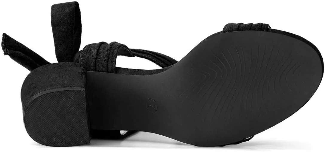 Allegra K Women's Open Toe Ankle Tie Back Block Heels Sandals