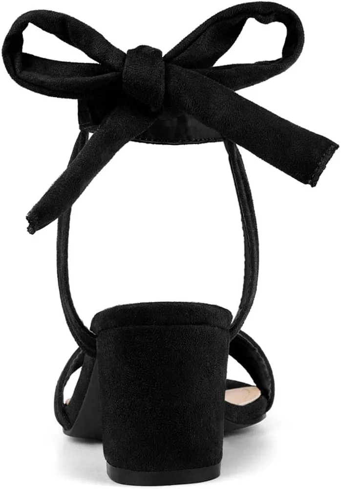 Allegra K Women's Open Toe Ankle Tie Back Block Heels Sandals