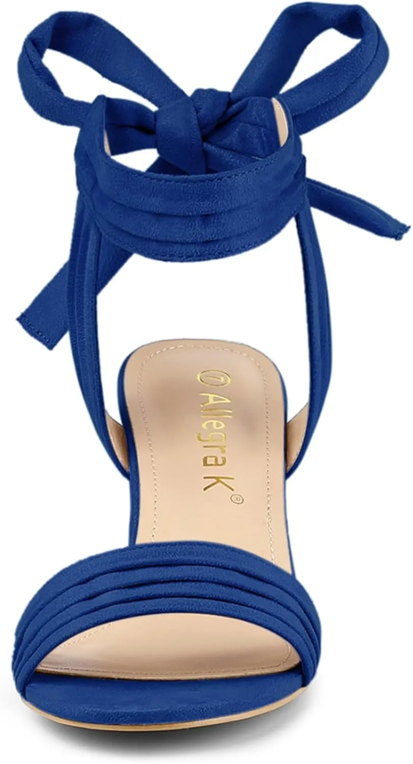 Allegra K Women's Open Toe Ankle Tie Back Block Heels Sandals