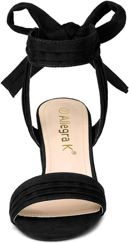 Allegra K Women's Open Toe Ankle Tie Back Block Heels Sandals