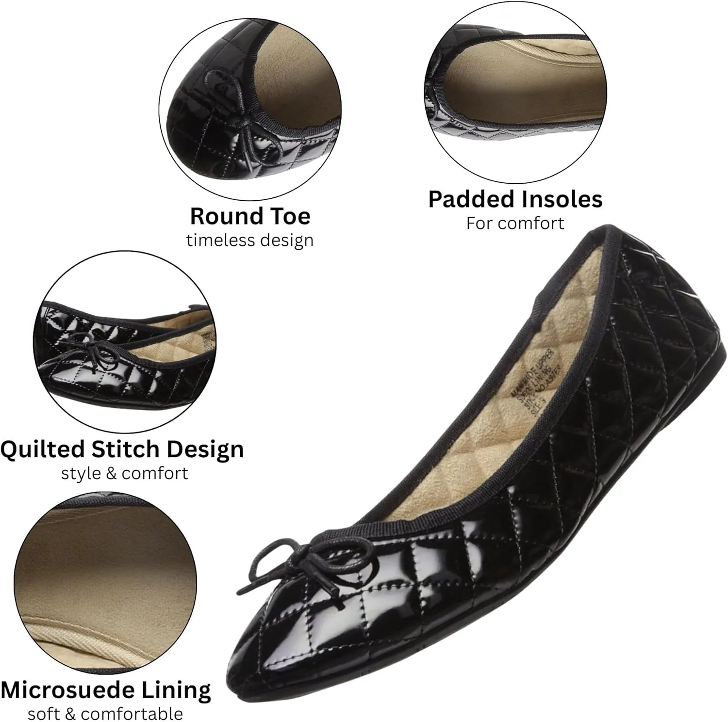 Alpine Swiss Women’s Aster Ballet Flats | Patent Leather Slip-On Shoes | Quilted Pillow Stitch | Rounded Toe | Everyday Comfortable Fashion Footwear