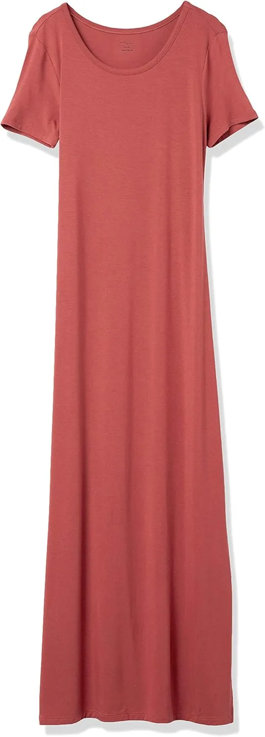 Amazon Essentials Women's Jersey Standard-Fit Short-Sleeve Crewneck Side Slit Maxi Dress (Previously Daily Ritual)
