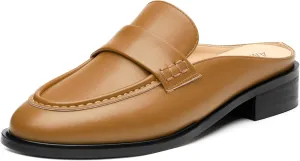 AMBELIGHT Comfortable Mules Flats for Women Loafers Chunky Heel Round Closed Toe Slip on Slingback Casual Classic Dressy Shoes