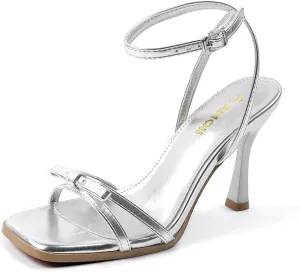 Amoji Women's 4 Inch Bow Heels Ankle Strap for Wedding Party Dress Shoes 330