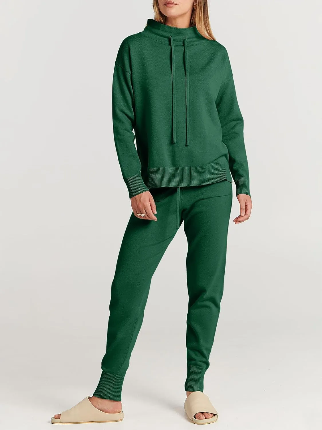 ANRABESS Women Two Piece Outfits Turtleneck Pullover Top Cozy Knit Sweater Pants Lounge Set 2024 Fall Sweatsuit Sweatsuits