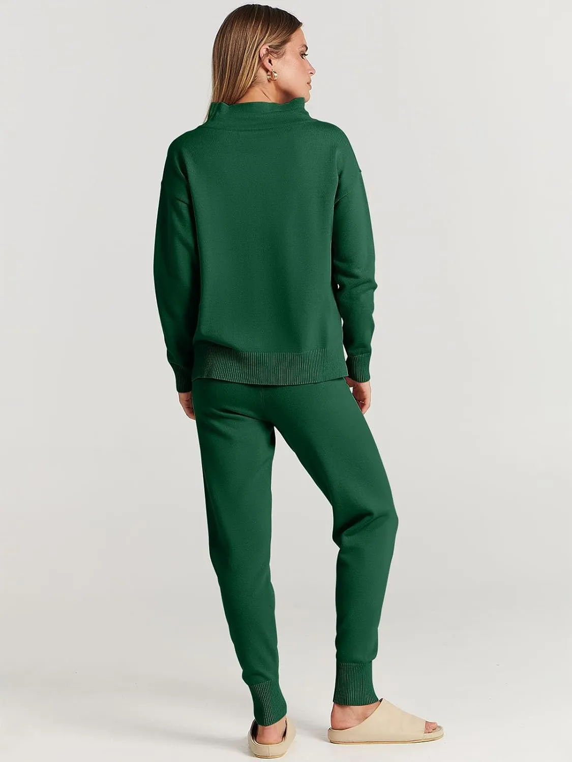 ANRABESS Women Two Piece Outfits Turtleneck Pullover Top Cozy Knit Sweater Pants Lounge Set 2024 Fall Sweatsuit Sweatsuits