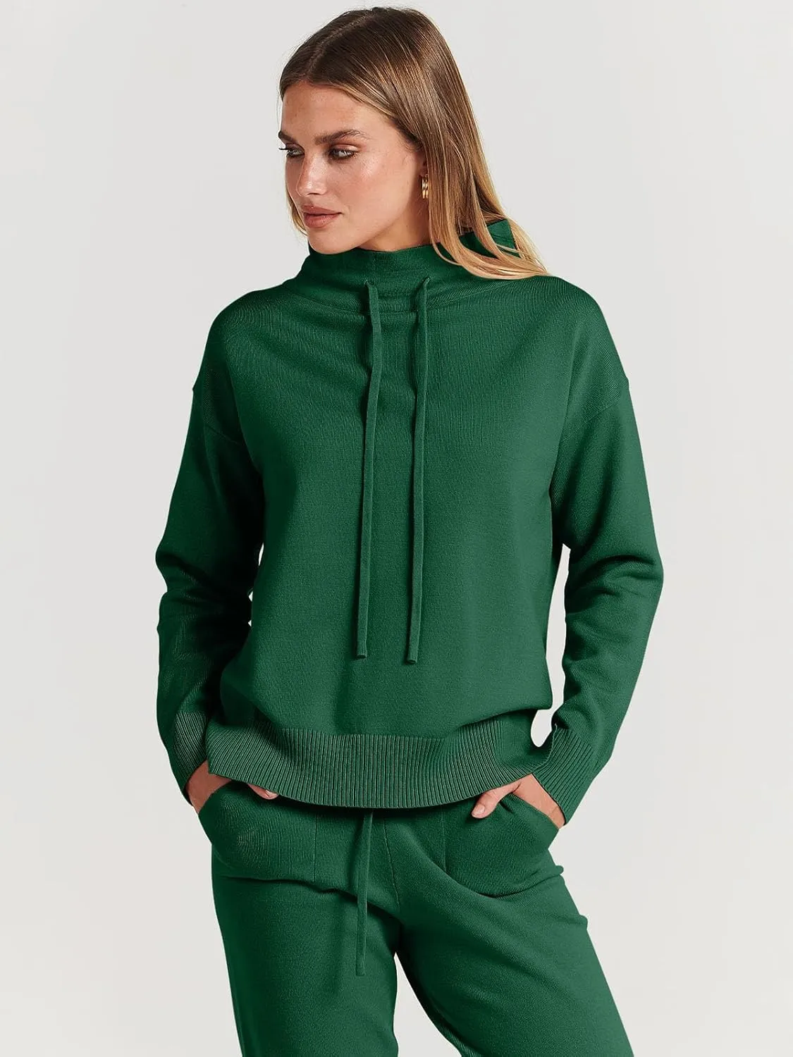 ANRABESS Women Two Piece Outfits Turtleneck Pullover Top Cozy Knit Sweater Pants Lounge Set 2024 Fall Sweatsuit Sweatsuits