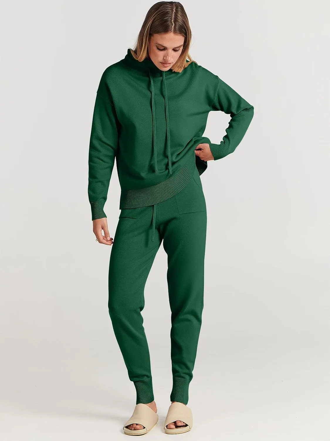 ANRABESS Women Two Piece Outfits Turtleneck Pullover Top Cozy Knit Sweater Pants Lounge Set 2024 Fall Sweatsuit Sweatsuits